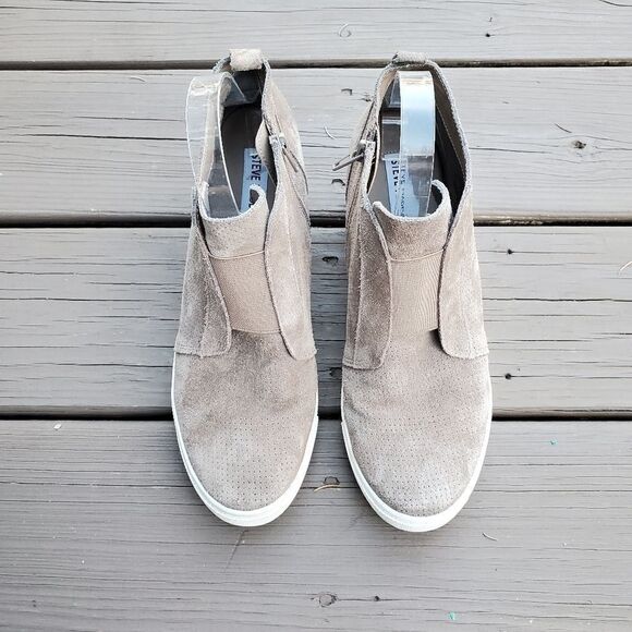 Steve Madden Waverly Taupe Suede Leather Platform Sneaker Wedge Ankle Booties 10 - Picture 5 of 9